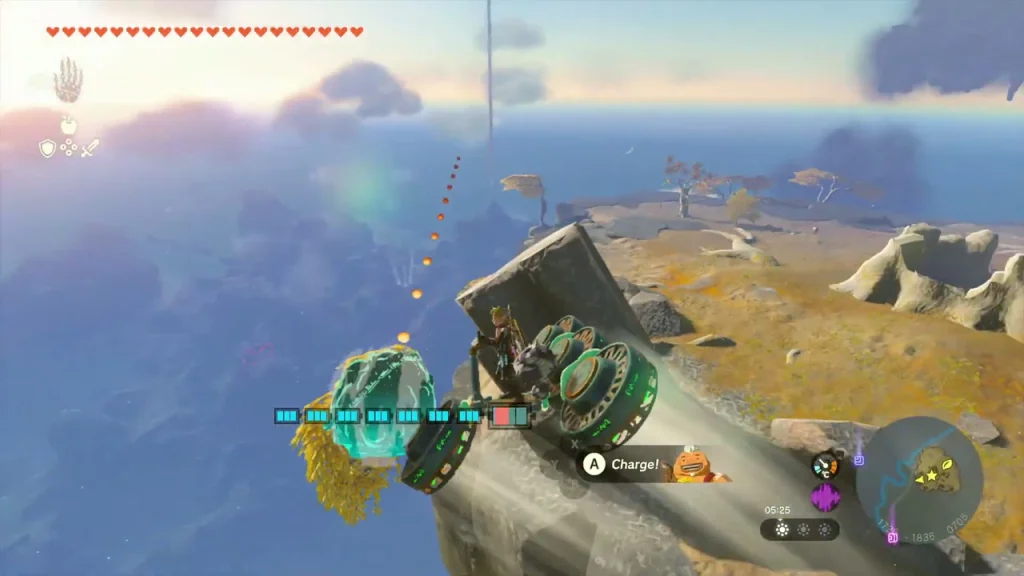 Fan glider carrying the crystal toward the shrine island with a Charge prompt Fan glider carrying the crystal toward the shrine island with a Charge prompt