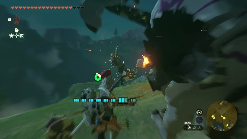 Boss Bokoblin swinging a club at a camp south of Cora Lake Boss Bokoblin swinging a club at a camp south of Cora Lake