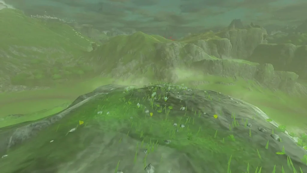 Sunlit green mound with a boulder over a Korok Sunlit green mound with a boulder over a Korok