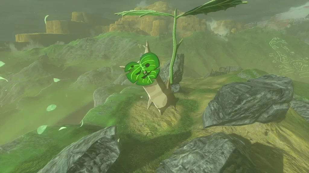 Rocky hillside where a flower trail ends at the Korok Rocky hillside where a flower trail ends at the Korok