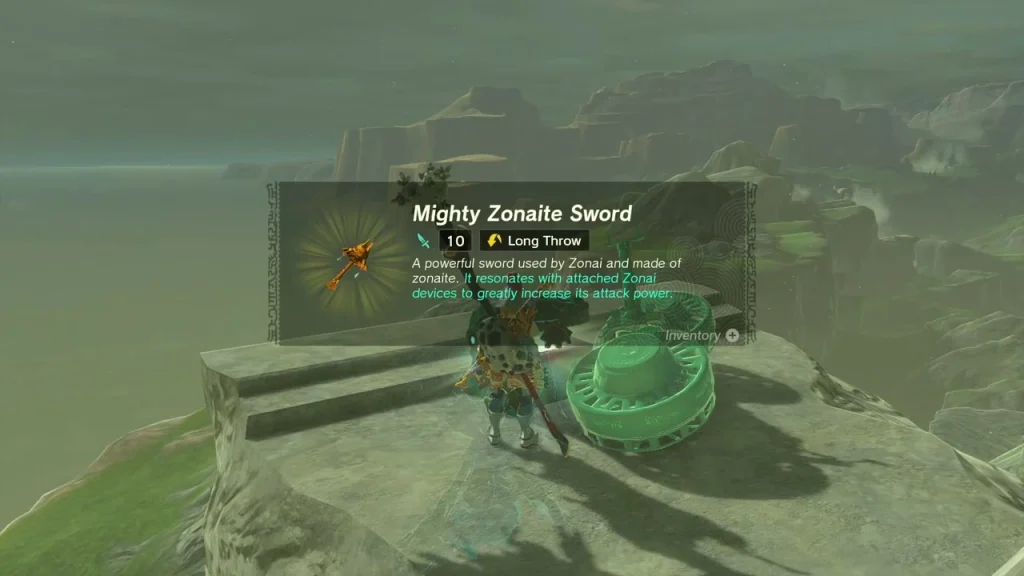 Mighty Zonaite Sword item box held up on the platform Mighty Zonaite Sword item box held up on the platform