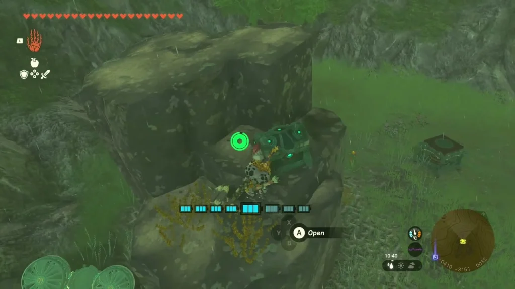 Zonai chest on a boulder mound Zonai chest on a boulder mound