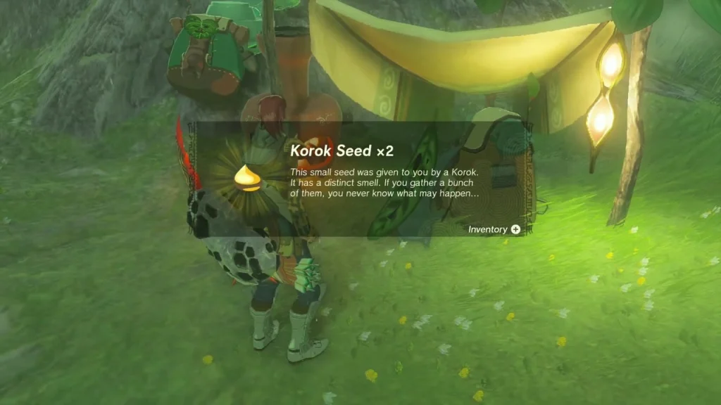 Korok Seed x2 item box in front of the Korok's tent Korok Seed x2 item box in front of the Korok's tent