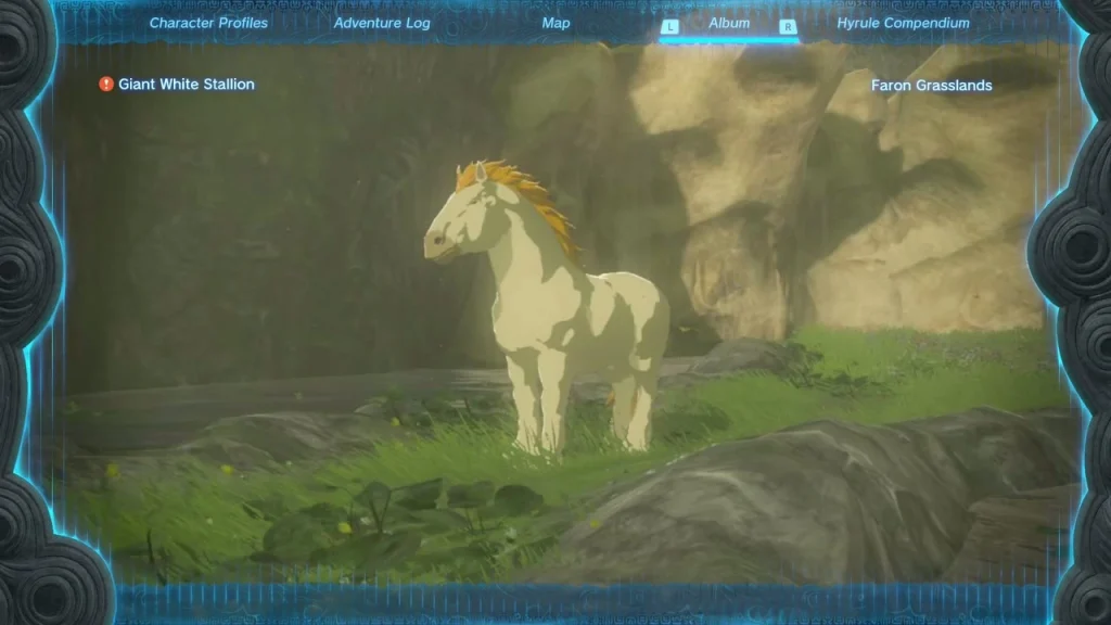 Compendium entry for the Giant White Stallion in Faron Grasslands Compendium entry for the Giant White Stallion in Faron Grasslands