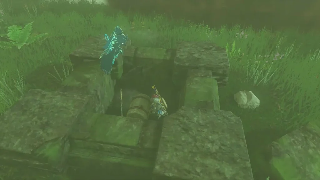 Chest sitting inside a rocky hollow with a barrel Chest sitting inside a rocky hollow with a barrel