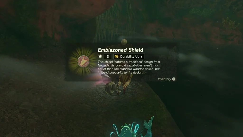 Emblazoned Shield item box held up in Sarjon Woods Cave Emblazoned Shield item box held up in Sarjon Woods Cave