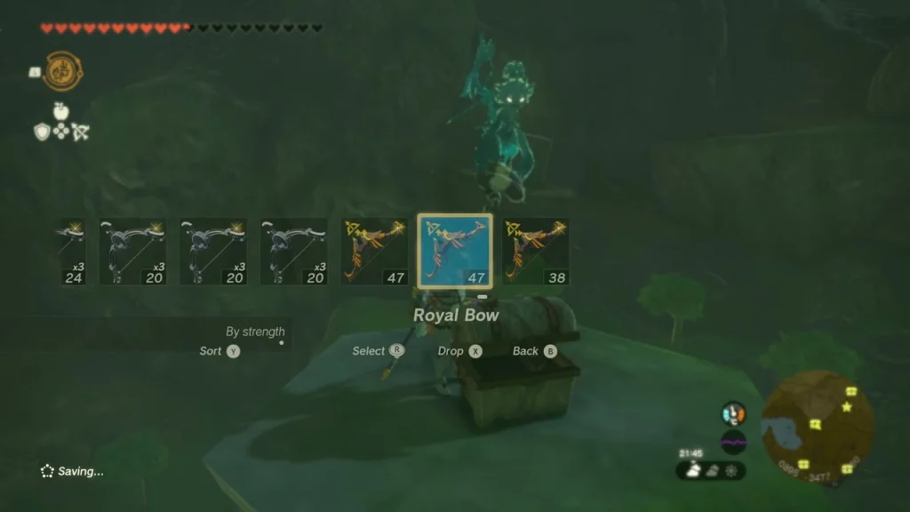 Inventory showing Royal Bow beside a wooden chest Inventory showing Royal Bow beside a wooden chest