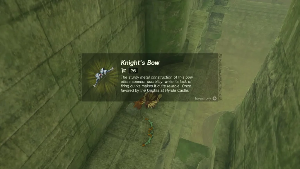 Knight's Bow item box over the weapon lying in the shaft Knight's Bow item box over the weapon lying in the shaft