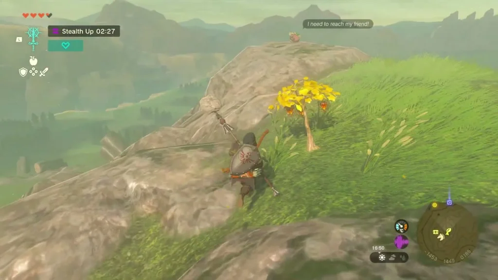 Korok waiting on a rocky hilltop beside a flowering yellow bush Korok waiting on a rocky hilltop beside a flowering yellow bush
