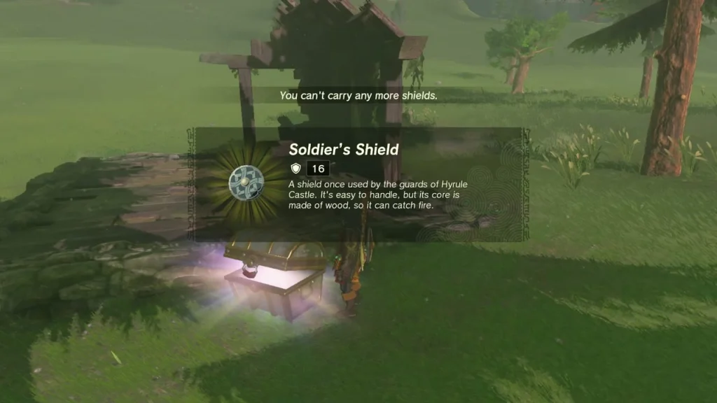 Soldier's Shield item box over the chest by the ruined shack Soldier's Shield item box over the chest by the ruined shack