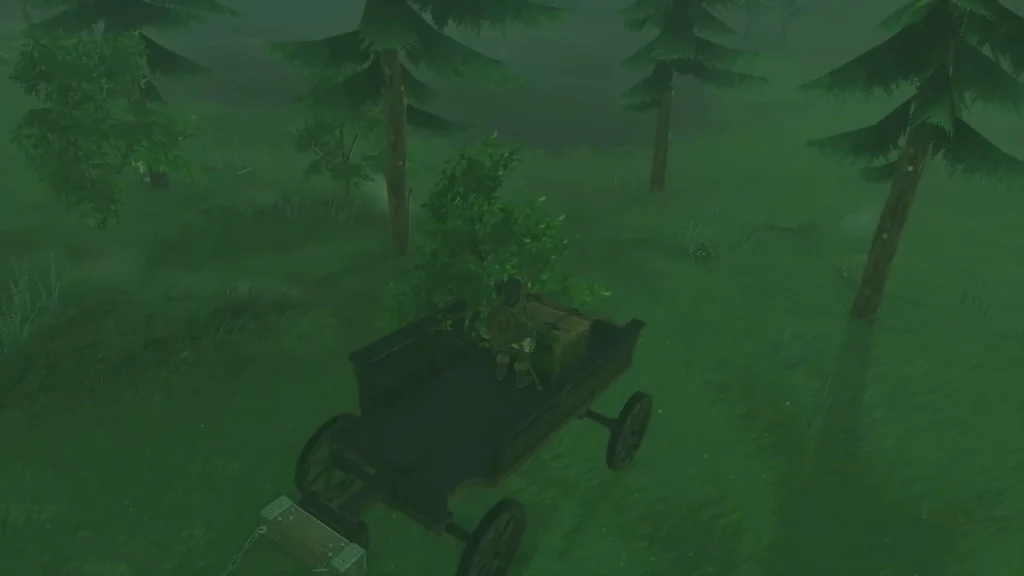 Overturned wagon bed with a glowing chest inside Overturned wagon bed with a glowing chest inside