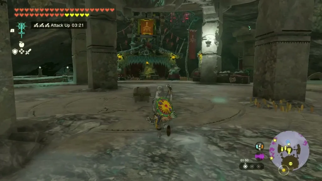 Refinery hall inside the Abandoned Gerudo Mine with a banner-lined throne Refinery hall inside the Abandoned Gerudo Mine with a banner-lined throne