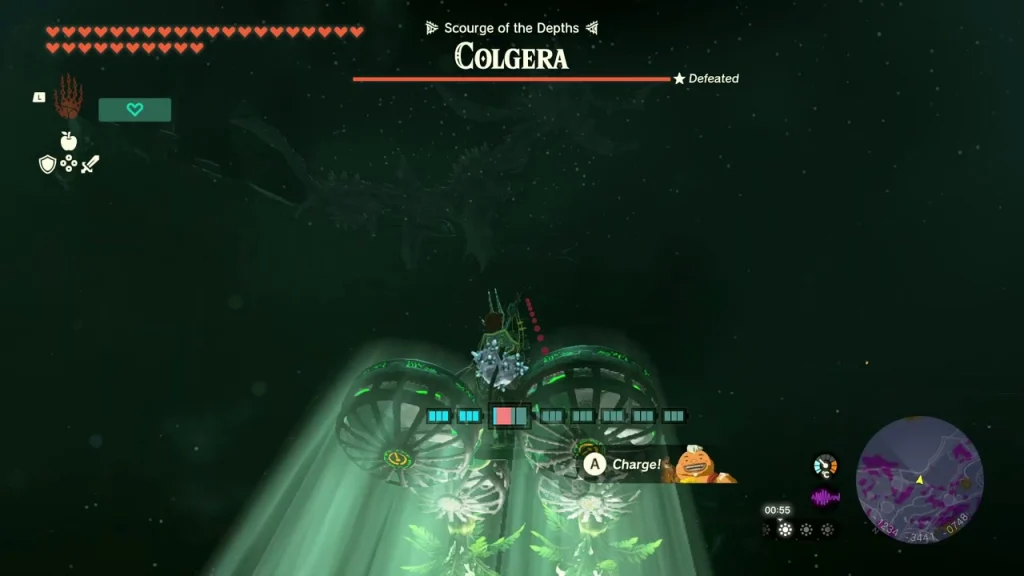 Colgera flying through the dark depths cavern with its health bar shown Colgera flying through the dark depths cavern with its health bar shown