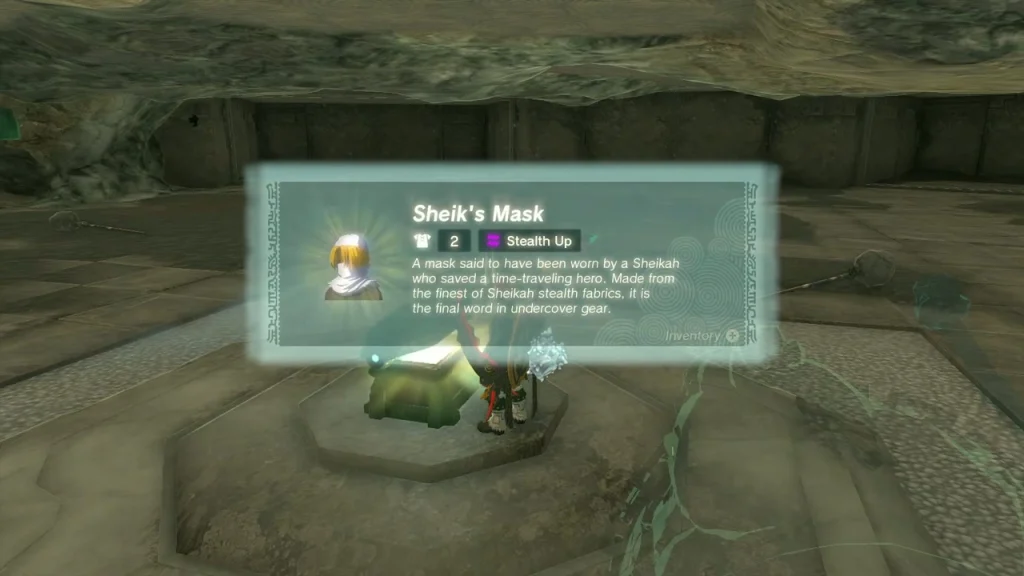 Sheik's Mask item box over the opened chest Sheik's Mask item box over the opened chest