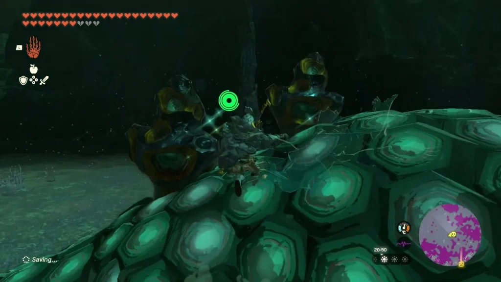 Climbing the green crystal-studded shell of a Frox Climbing the green crystal-studded shell of a Frox
