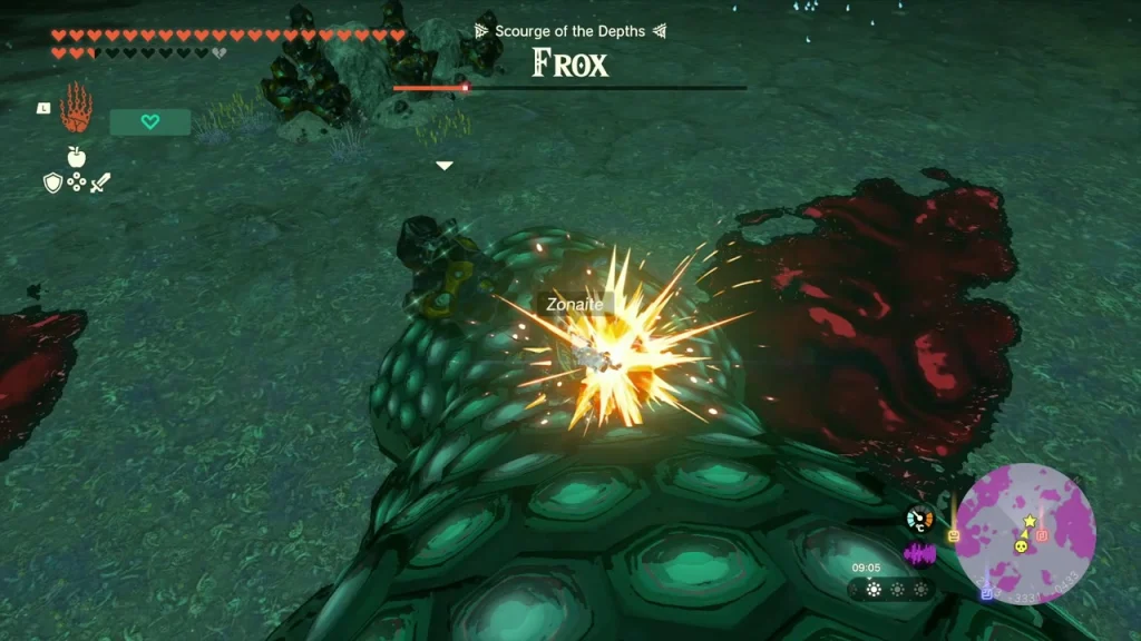 An arrow hitting the glowing eye of the Frox An arrow hitting the glowing eye of the Frox