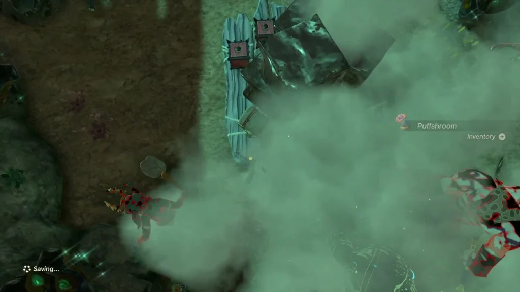 Bokoblin camp hidden in smoke around a plank platform Bokoblin camp hidden in smoke around a plank platform