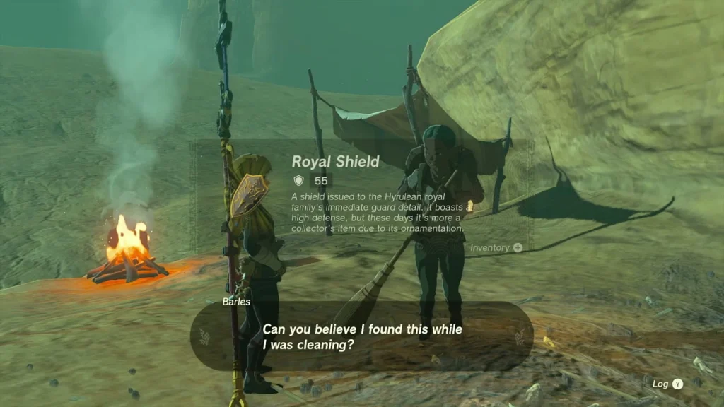 Royal Shield reward from Barles beside her campfire in the garbage heap Royal Shield reward from Barles beside her campfire in the garbage heap