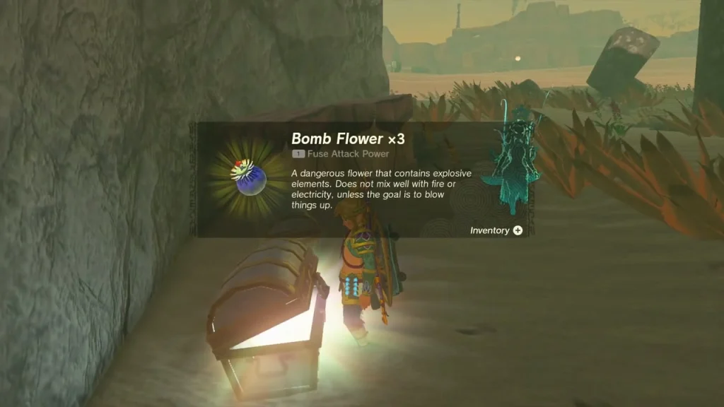 Bomb Flower x3 item box above a chest beneath a rocky overhang Bomb Flower x3 item box above a chest beneath a rocky overhang