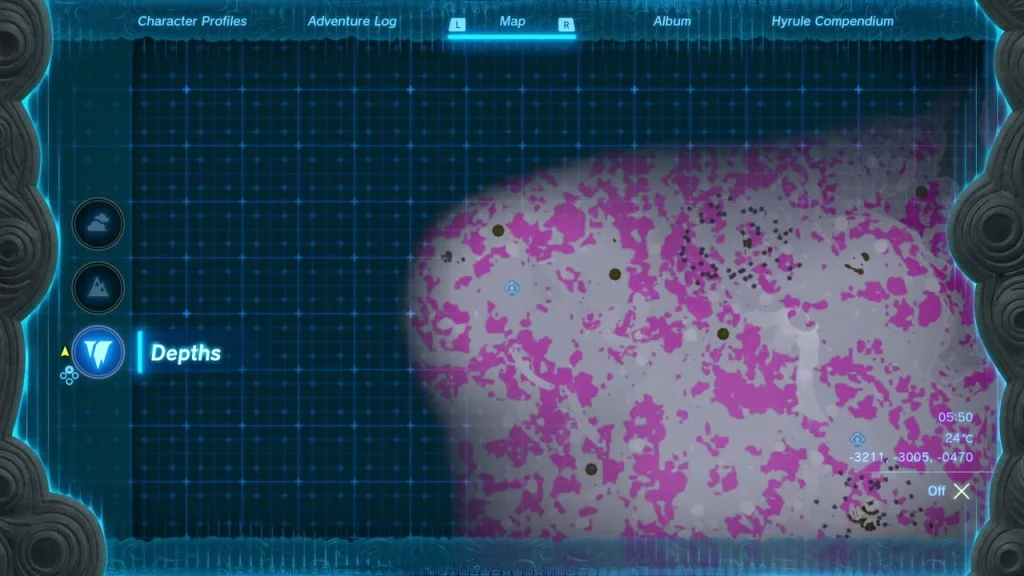 Depths map with the first Gerudo Lightroots lit and the surrounding area revealed Depths map with the first Gerudo Lightroots lit and the surrounding area revealed
