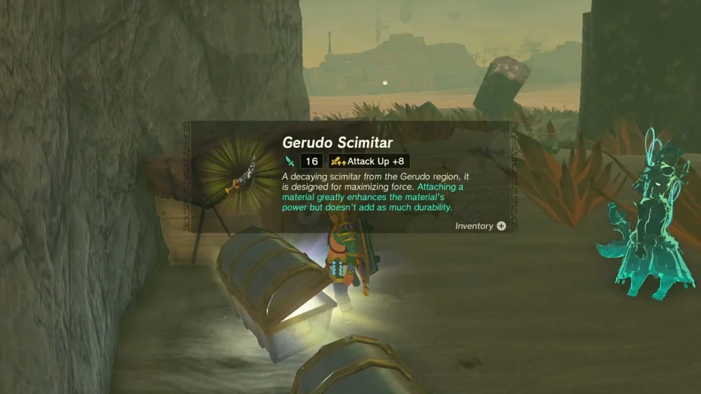 Gerudo Scimitar item box above the second chest under the overhang Gerudo Scimitar item box above the second chest under the overhang