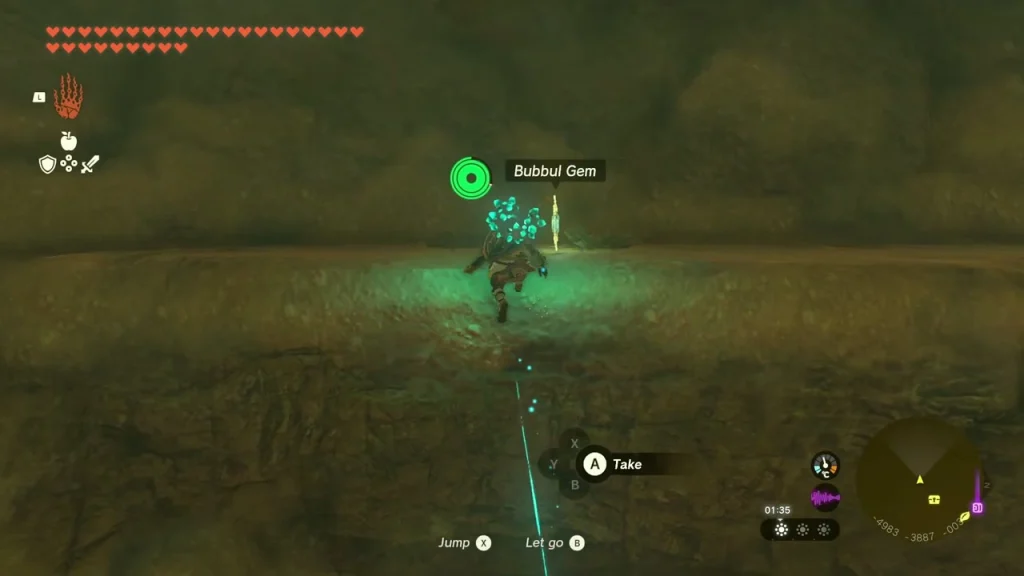 Bubbul Gem prompt over a Bubbulfrog in the Gerudo Great Skeleton cavern Bubbul Gem prompt over a Bubbulfrog in the Gerudo Great Skeleton cavern