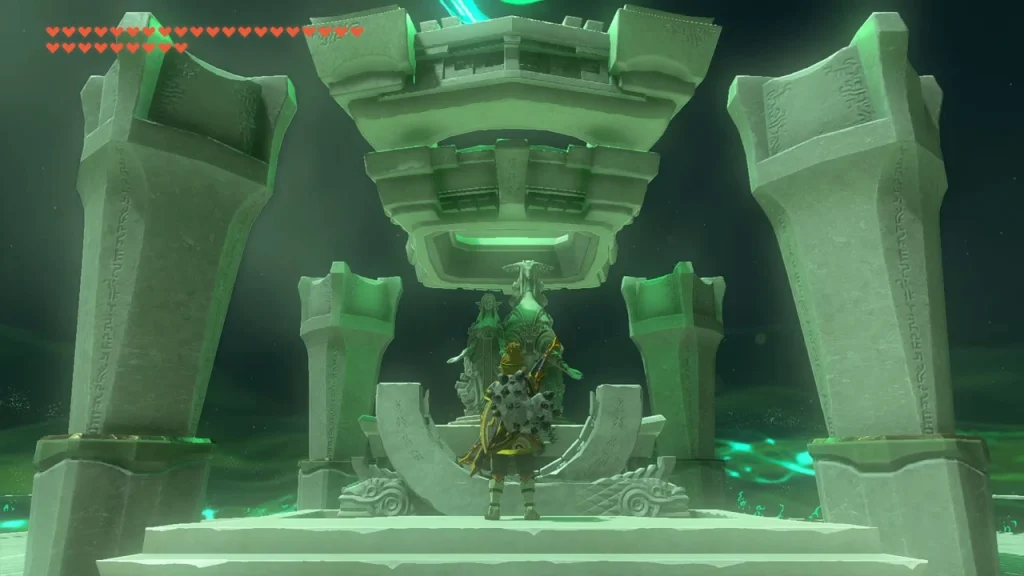 Irasak Shrine altar chamber with stone pillars and the Light of Blessing terminal Irasak Shrine altar chamber with stone pillars and the Light of Blessing terminal