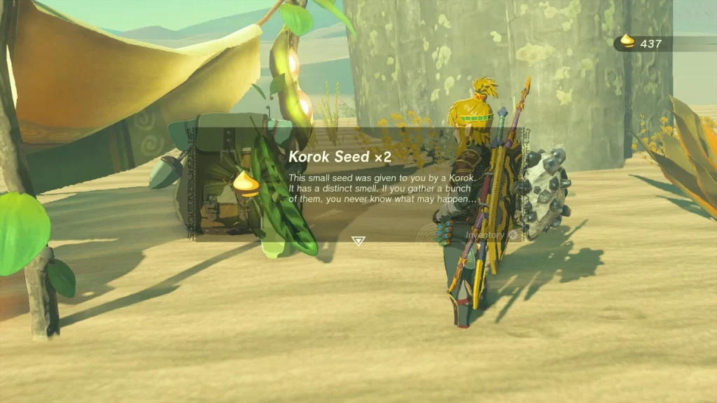 Korok Seed x2 item box beside the second Korok friend under a canopy Korok Seed x2 item box beside the second Korok friend under a canopy