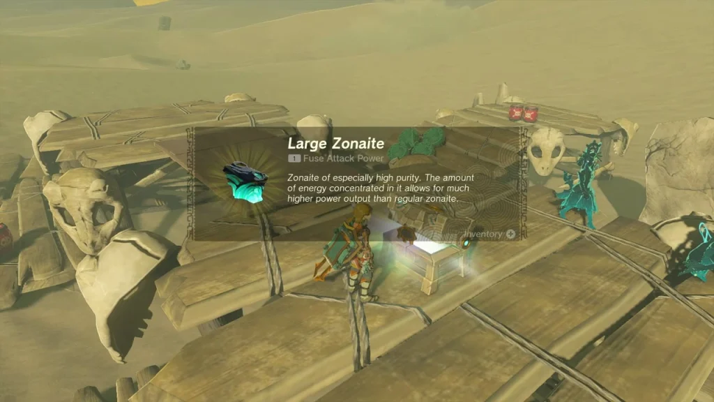 Large Zonaite item box above a chest on a platform among giant bones Large Zonaite item box above a chest on a platform among giant bones