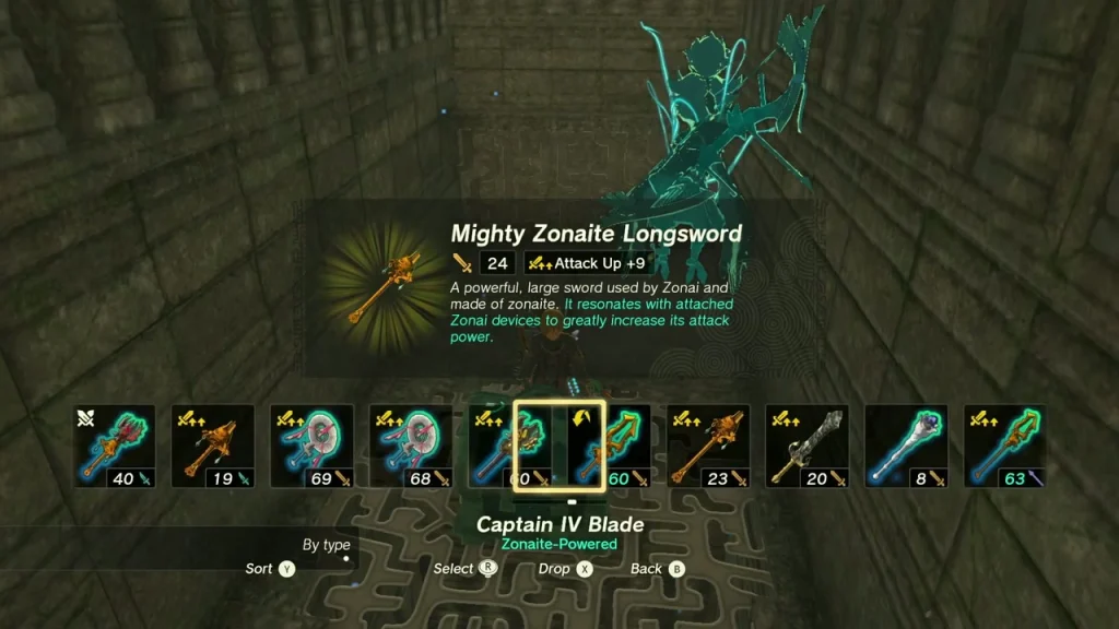 Mighty Zonaite Longsword item box above a chest in the sky labyrinth Mighty Zonaite Longsword item box above a chest in the sky labyrinth