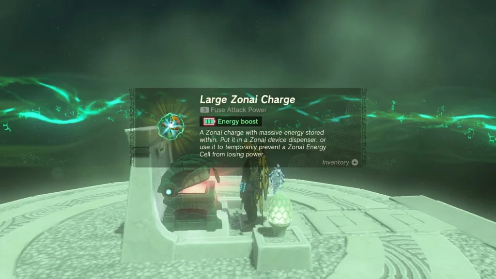 Large Zonai Charge item box above the chest in Motsusis Shrine Large Zonai Charge item box above the chest in Motsusis Shrine