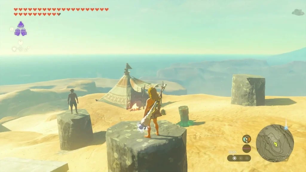 Stone pillar beside Rahdo's tent in daylight above the canyon Stone pillar beside Rahdo's tent in daylight above the canyon