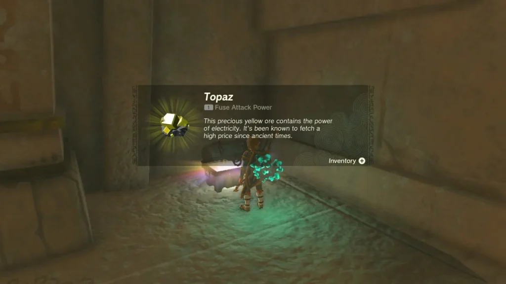 Topaz item box from a chest in a stone corner of the maze ruins Topaz item box from a chest in a stone corner of the maze ruins