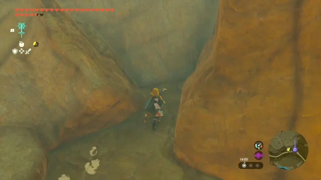 Gorge floor where the stone arrows point to the hidden Korok Gorge floor where the stone arrows point to the hidden Korok