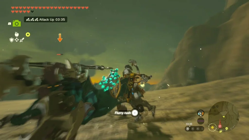 Blue-Maned Lynel fight in the canyon with a flurry rush Blue-Maned Lynel fight in the canyon with a flurry rush