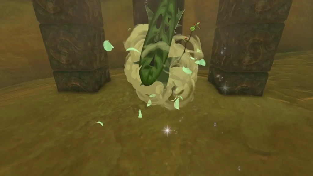 Korok seed appearing between the stone pillars after the cube puzzle Korok seed appearing between the stone pillars after the cube puzzle