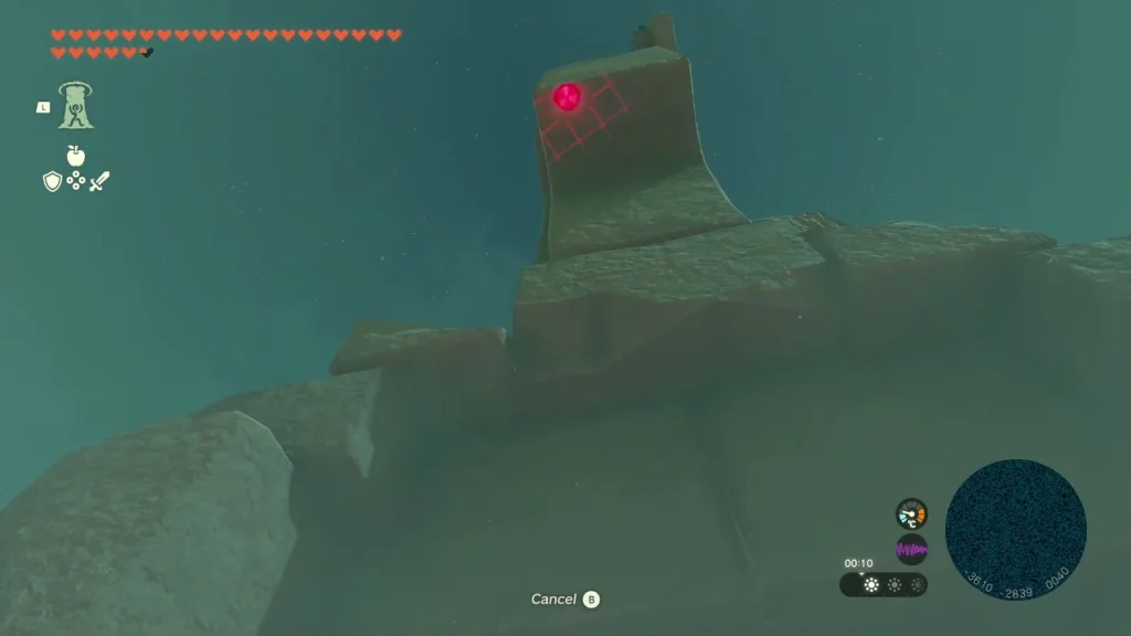 Sandstone pillar with a red marker near the dandelion Korok Sandstone pillar with a red marker near the dandelion Korok