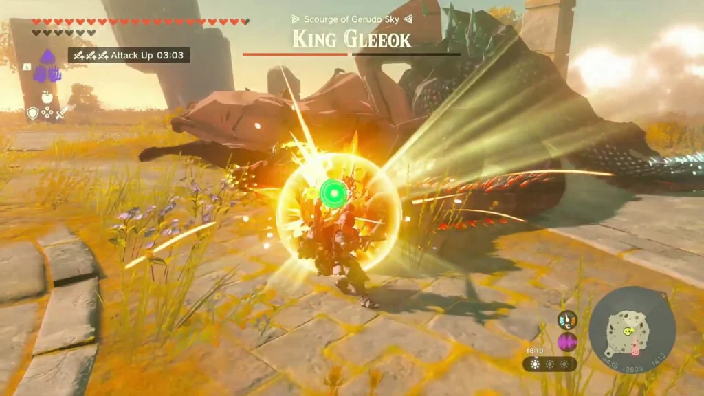 King Gleeok knocked down on a ruined sky island platform King Gleeok knocked down on a ruined sky island platform