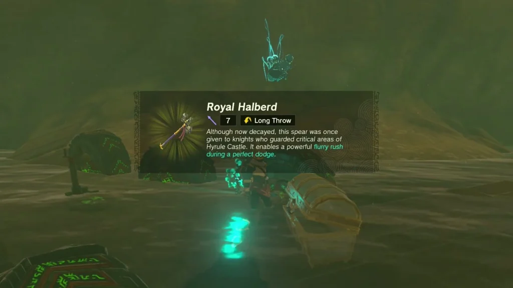 Royal Halberd item box beside the chest at the end of Mount Nabooru Cave Royal Halberd item box beside the chest at the end of Mount Nabooru Cave
