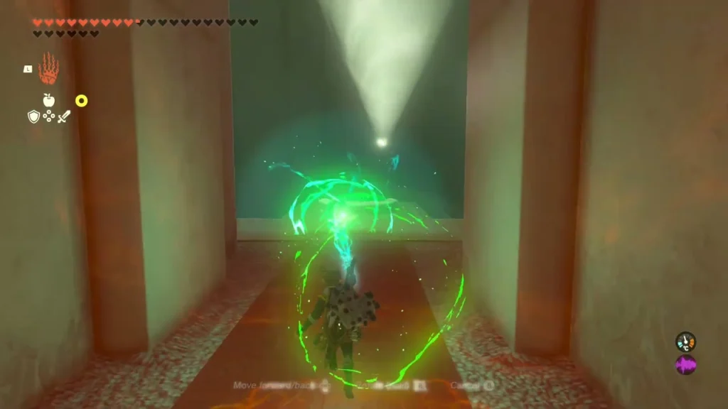 Cube being raised into a tall beam of light between two walls Cube being raised into a tall beam of light between two walls