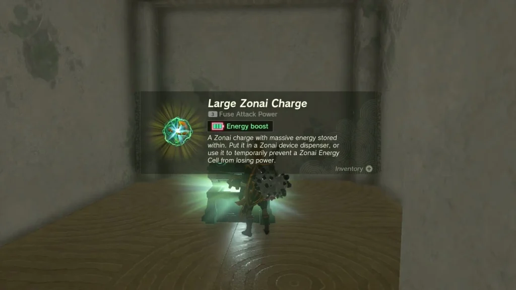 Large Zonai Charge held up after opening the Rakashog Shrine chest Large Zonai Charge held up after opening the Rakashog Shrine chest