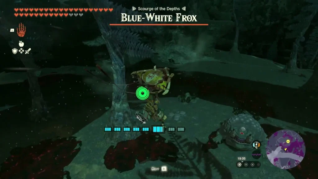 Blue-White Frox health bar in a dark Depths cavern Blue-White Frox health bar in a dark Depths cavern