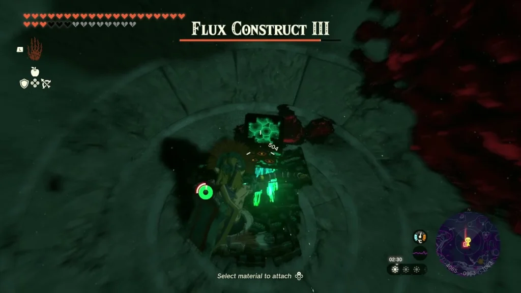 Flux Construct III health bar over its core Flux Construct III health bar over its core