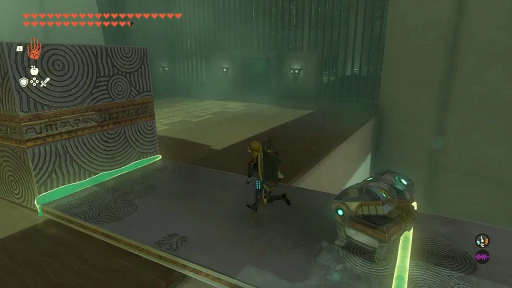 Raised ramp with a chest and a large block inside the shrine Raised ramp with a chest and a large block inside the shrine