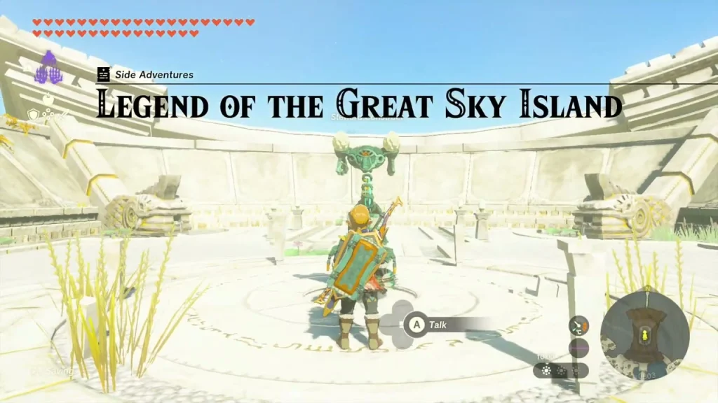 Legend of the Great Sky Island title above the steward construct Legend of the Great Sky Island title above the steward construct