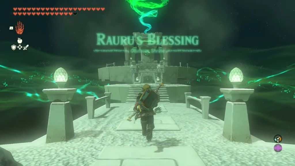 Rauru's Blessing title over the Otutsum Shrine stairs Rauru's Blessing title over the Otutsum Shrine stairs