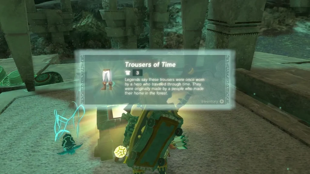 Trousers of Time item box beside a glowing chest Trousers of Time item box beside a glowing chest