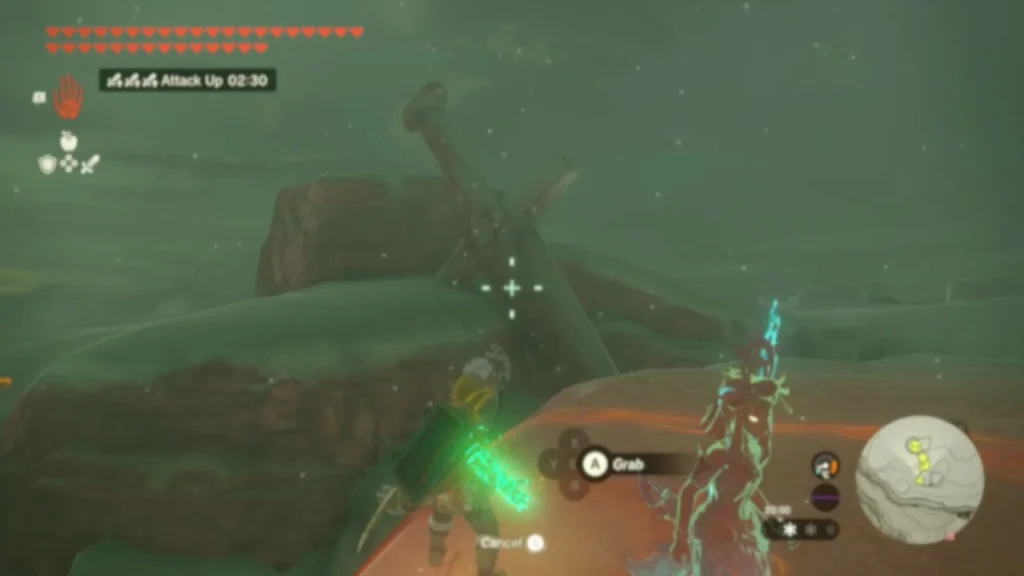 Camera view of the giant Forgotten Sword in the highland grass Camera view of the giant Forgotten Sword in the highland grass