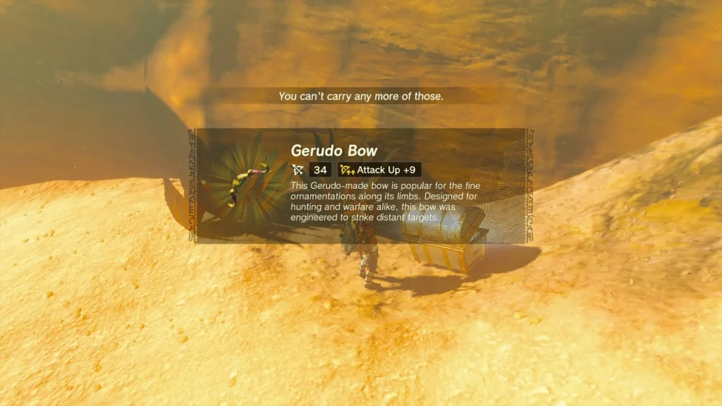 Gerudo Bow item box over a chest on the canyon rim Gerudo Bow item box over a chest on the canyon rim