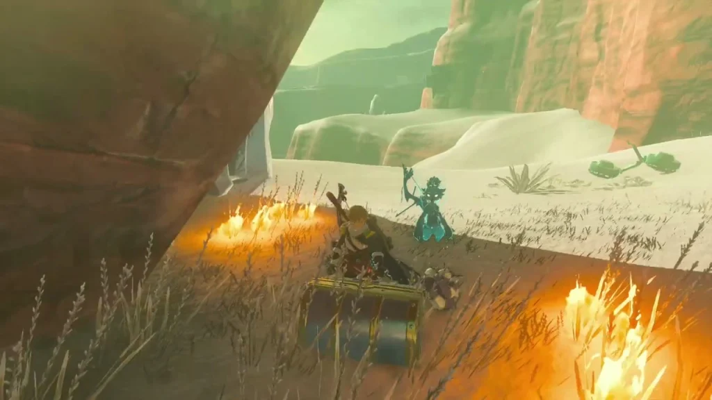 Gerudo Scimitar item box beside a chest at a camp Gerudo Scimitar item box beside a chest at a camp